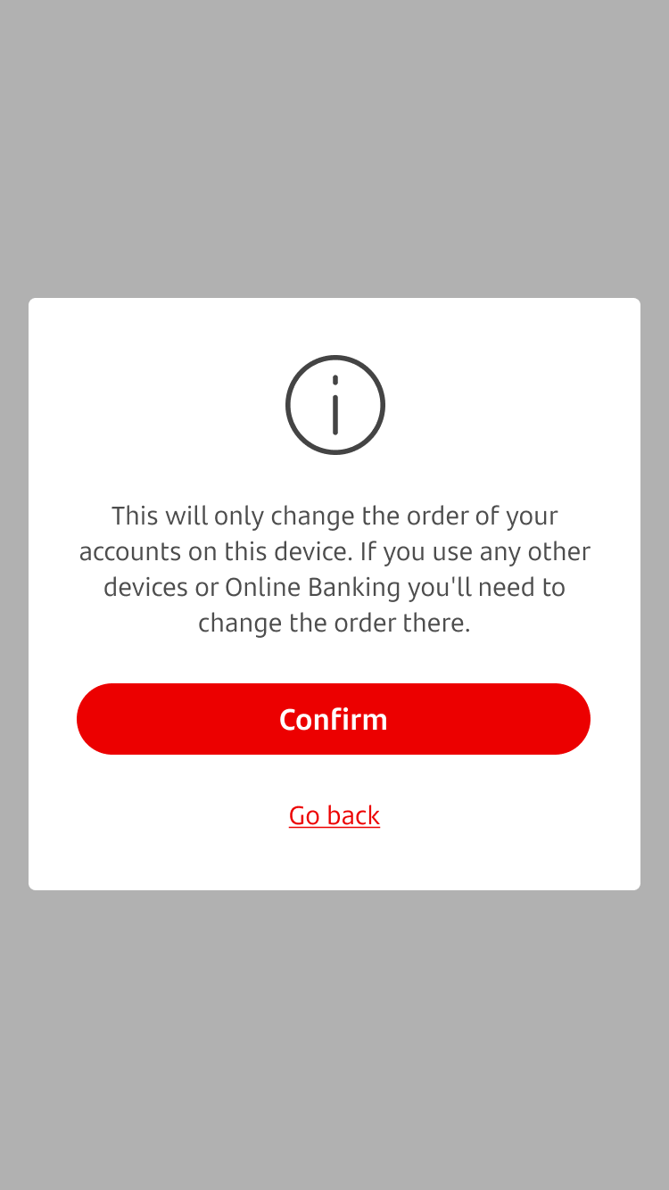 Sort Account 4 The Business Banking mobile app sort accounts confirmation screen