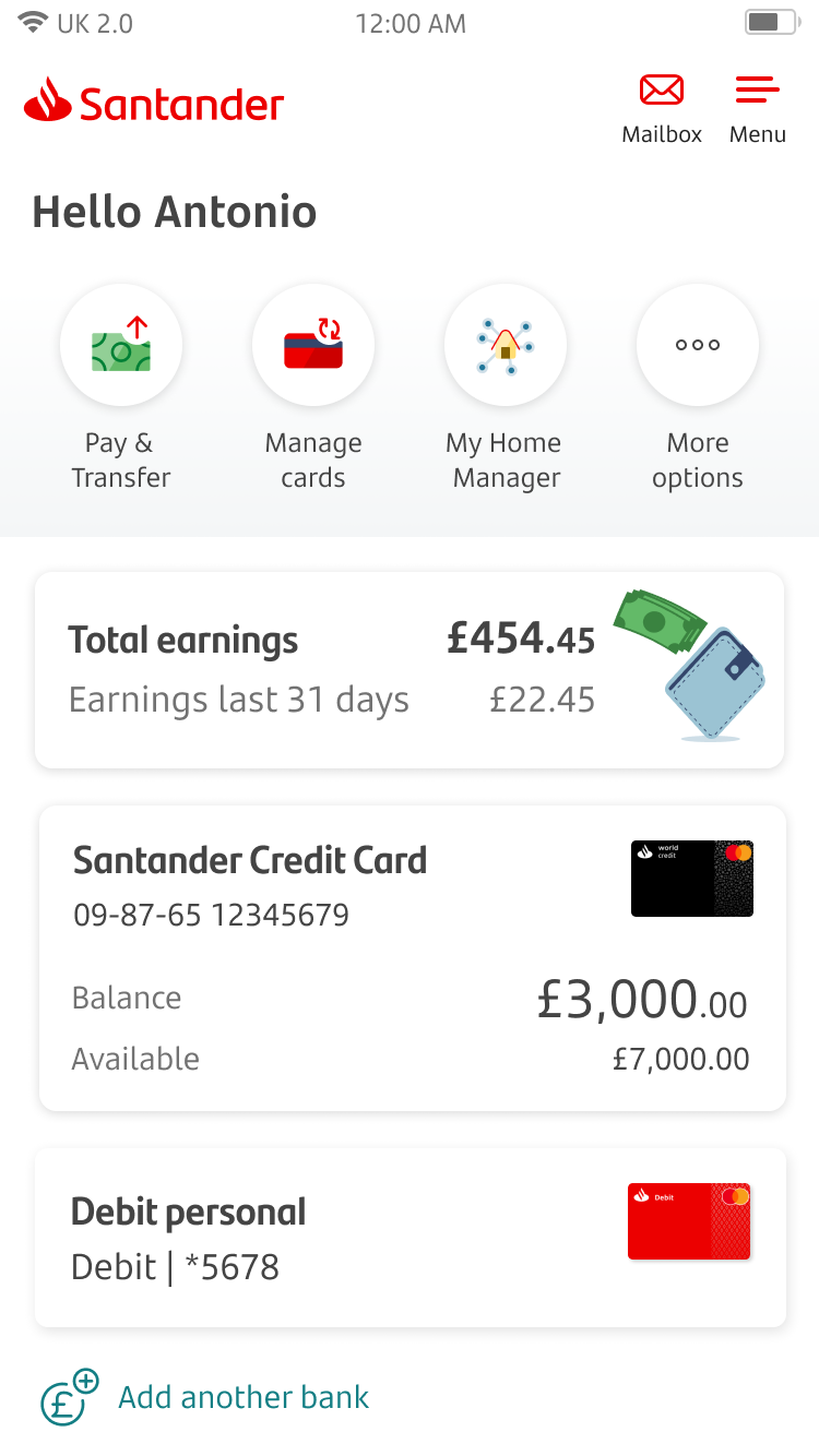 Report card lost stolen or damaged screen 1A.p... Home page screen showing card accounts.