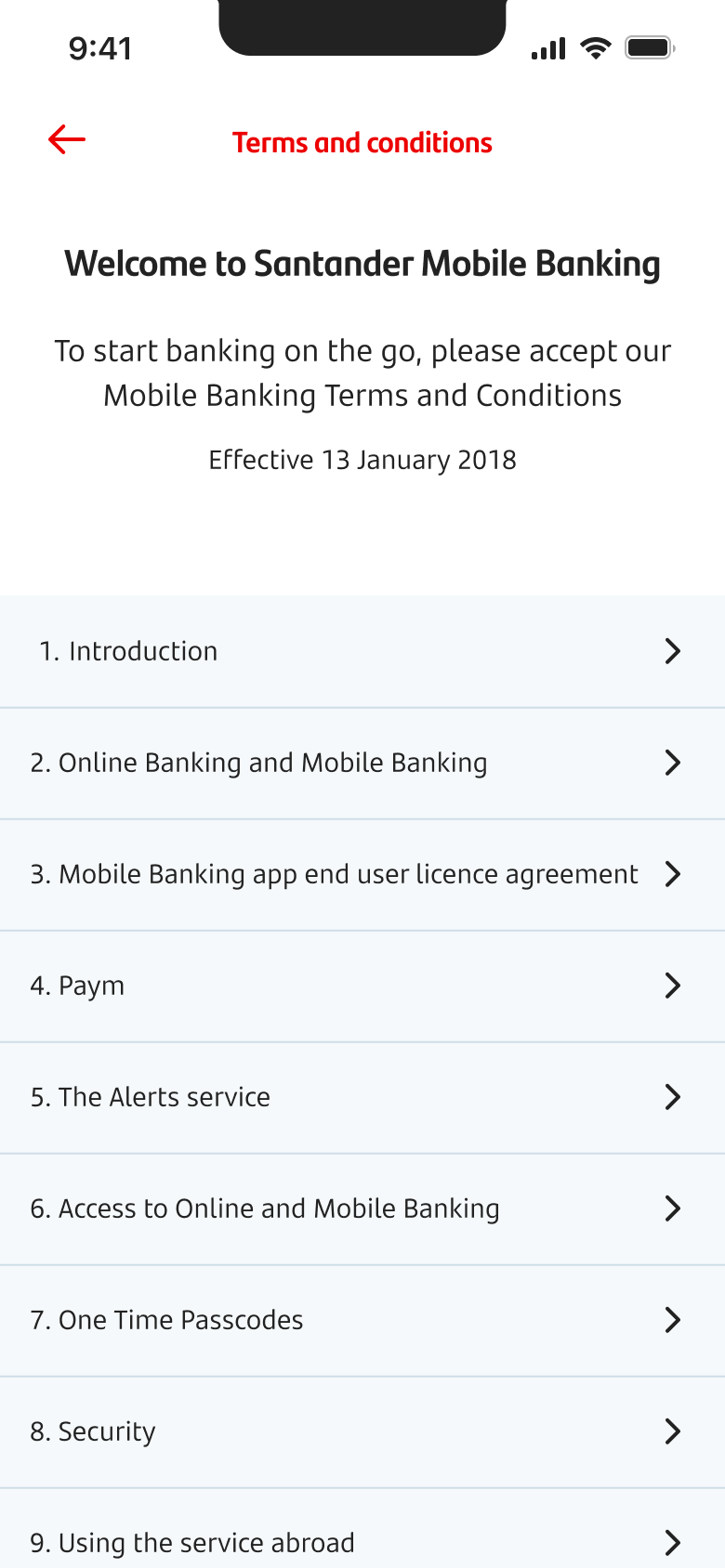 TCs.png Terms and conditions screen with welcome message