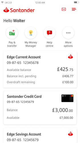 View Card Details Screen 1.png Home page screen showing current and saving accounts