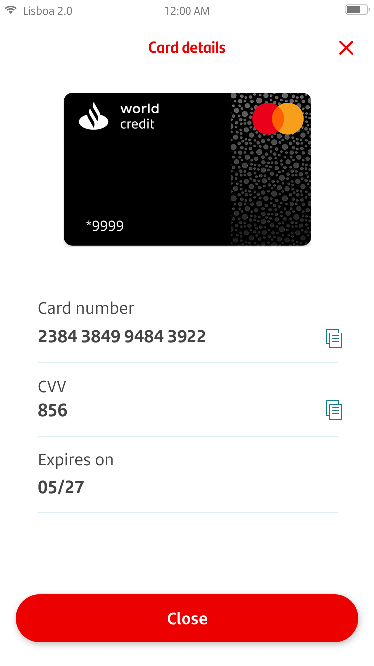 View Card Details Screen 5a.png Card details screen with card number, expiration date and CVV.