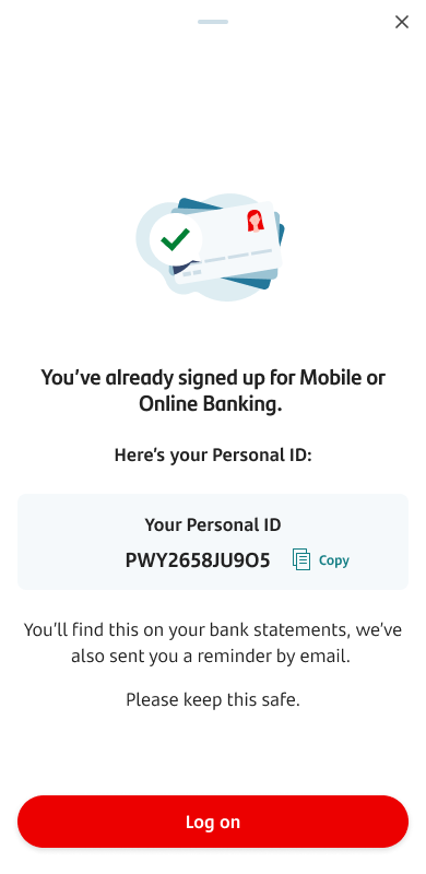 A screen showing a Personal ID
