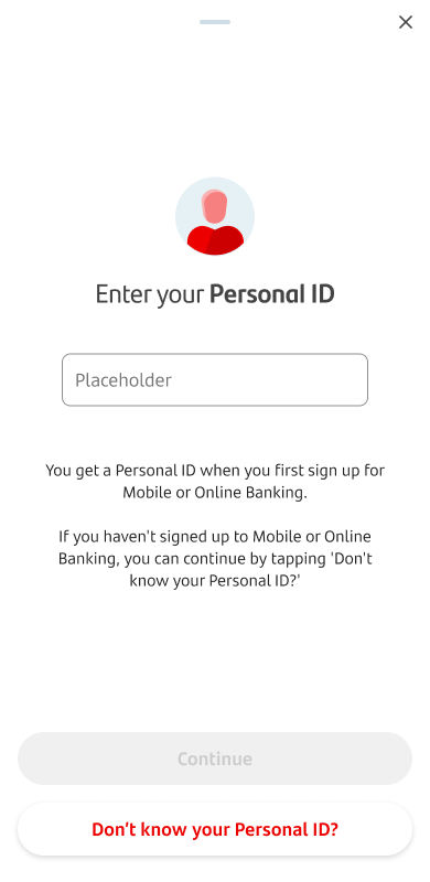 A screen with a box to enter a Personal ID. There’s a button for ‘Don’t know your Personal ID?’