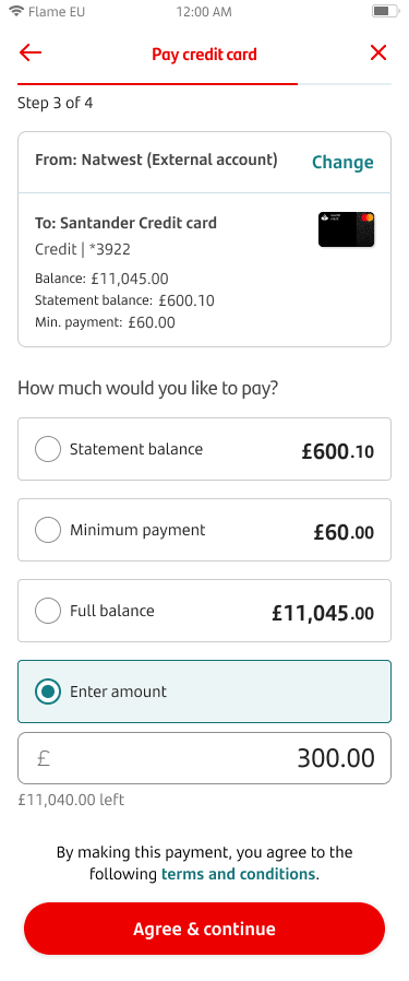 Pay Credit Card Screen 4 Screen for paying a credit card, step 2