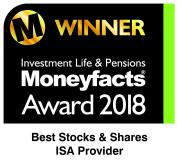 Moneyfacts award for best stocks and shares ISA provider 2018-2022