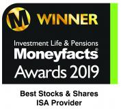 Moneyfacts award for best stocks and shares ISA provider 2018-2022