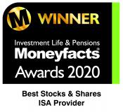 Moneyfacts award for best stocks and shares ISA provider 2018-2022