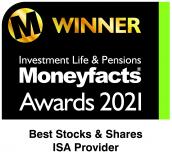Moneyfacts award for best stocks and shares ISA provider 2018-2022